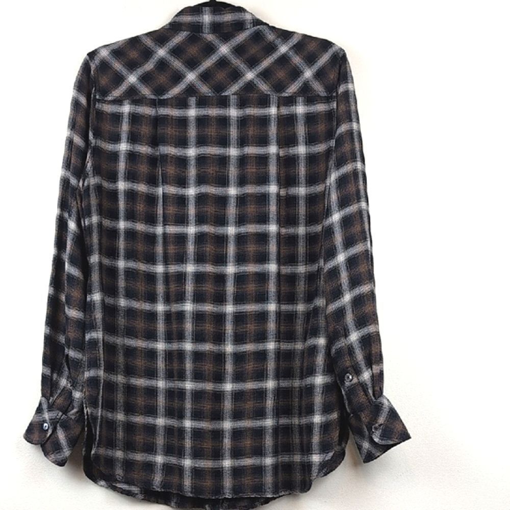 Peruvian Connection Ruffled Button Front Plaid Shirt Top Size M - Picture 6 of 8